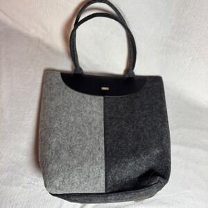 Charlie Paige Gray and Black Felt Tote Shoulder Bag Faux Leather Purse